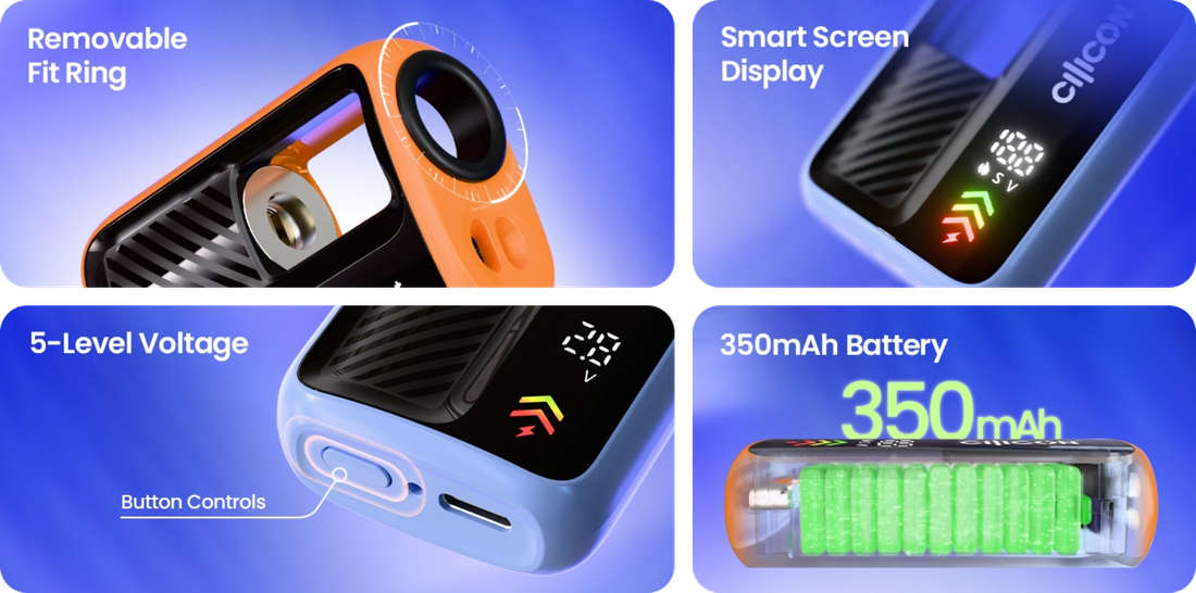 Ciliconplus FLEXA 510 battery - removable fit ring, smart screen display, 5-level voltage and 350 mAh rechargeable cell